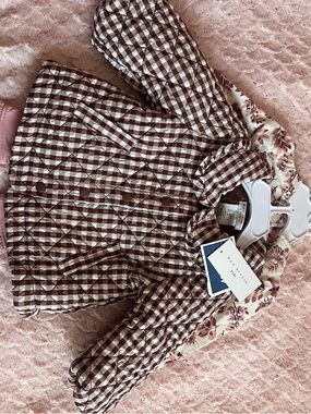 Max Studio Brown and White Gingham Quilted Kids Jacket